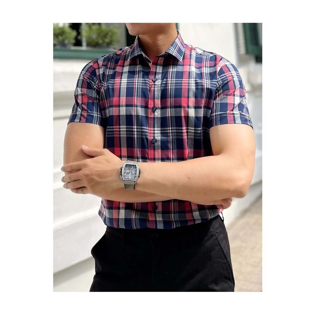 Áo sơ mi nam ngắn tay BELLUNI hoạ tiết caro trẻ trung - ANS.BPS.BE.206.B1