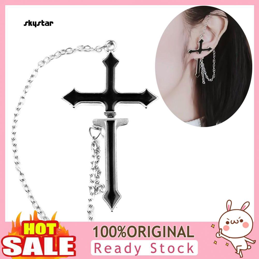 1 Khuyên Tai Xỏ Sụn Dạng Mắc Xích Dài Hình Thánh Giá Phong Cách Punk Unisex