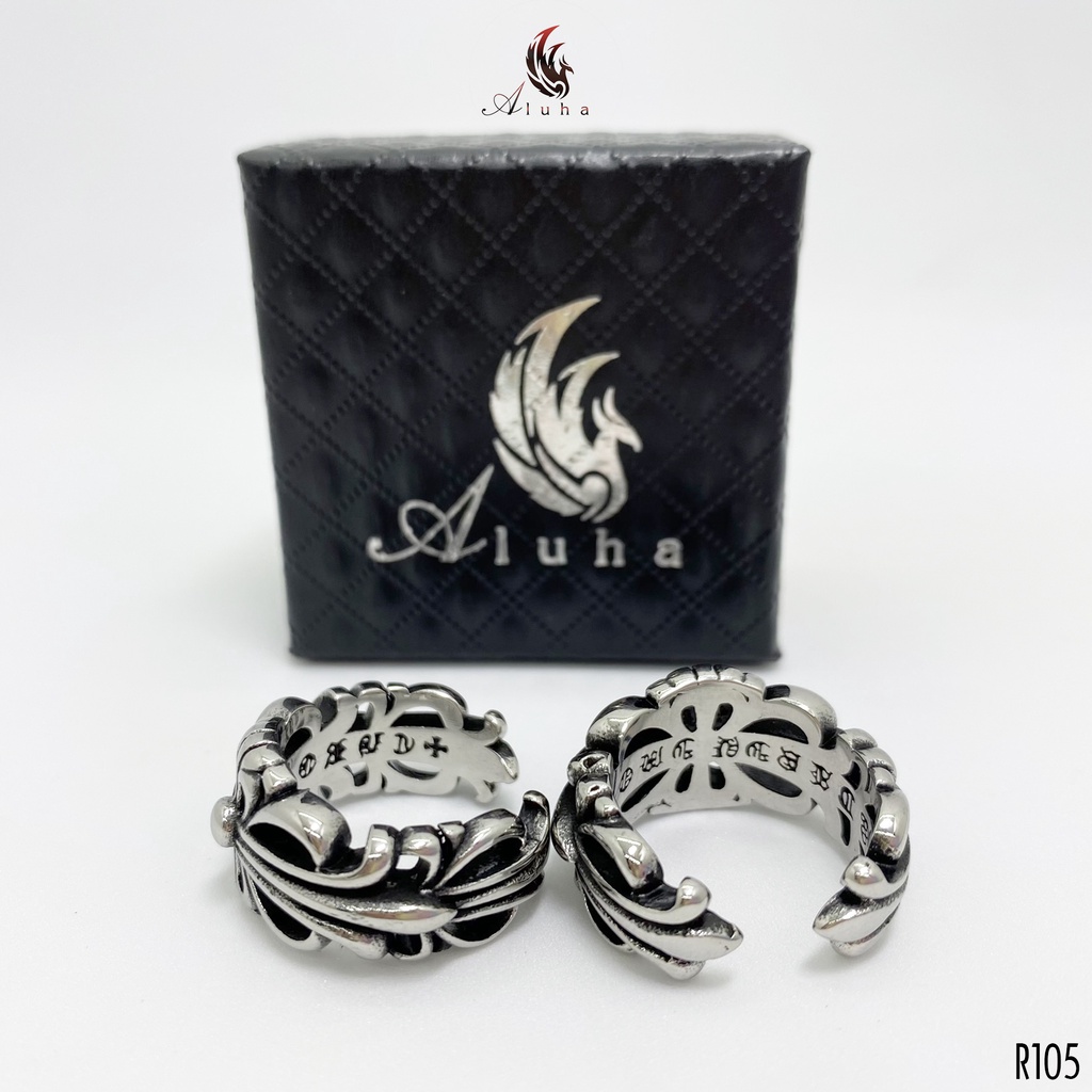 Nhẫn Titan không rỉ Chrome Heart Double Floral khắc trong siêu đẹp, có size nữ - R105 - s6 - Aluha
