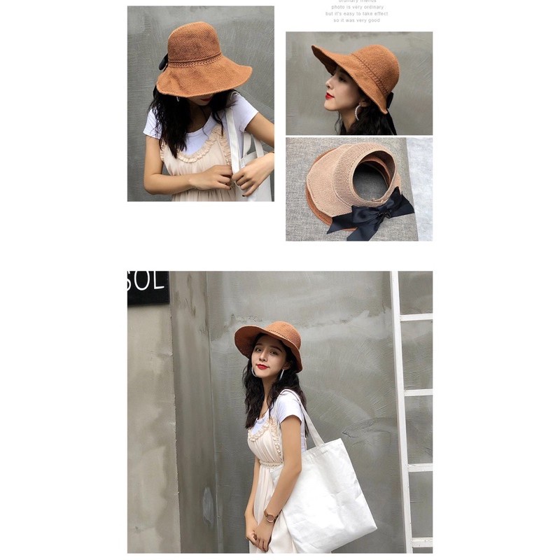 nón đi nắng nón đi biển rộng vành/ mũ cói hở đầu đi nắng