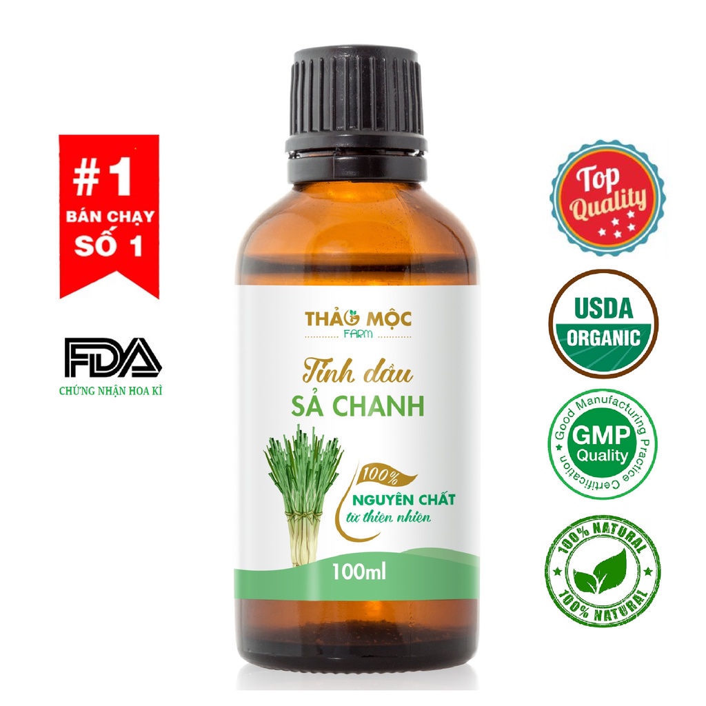 Tinh dầu Sả Chanh Thảo Mộc, xuất khẩu Châu Âu, nguyên chất 100% từ thiên nhiên, thơm phòng, thư giãn, đuổi muỗi