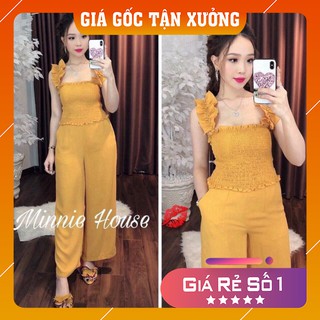[Xả kho cắt lỗ]  set bộ áo croptop , quần ống rộng chất vải kate lụa
