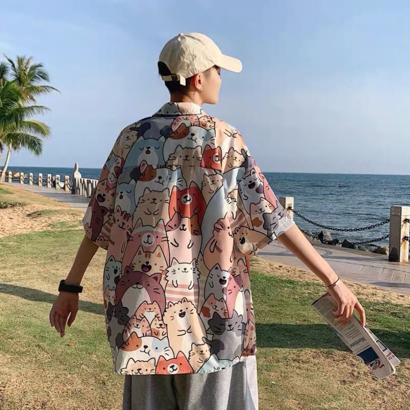 Áo sơ mi, áo sơ mi nam nữ unisex in hình mèo cute, chất vải poly mềm mát trẻ trung, cá tính QC5