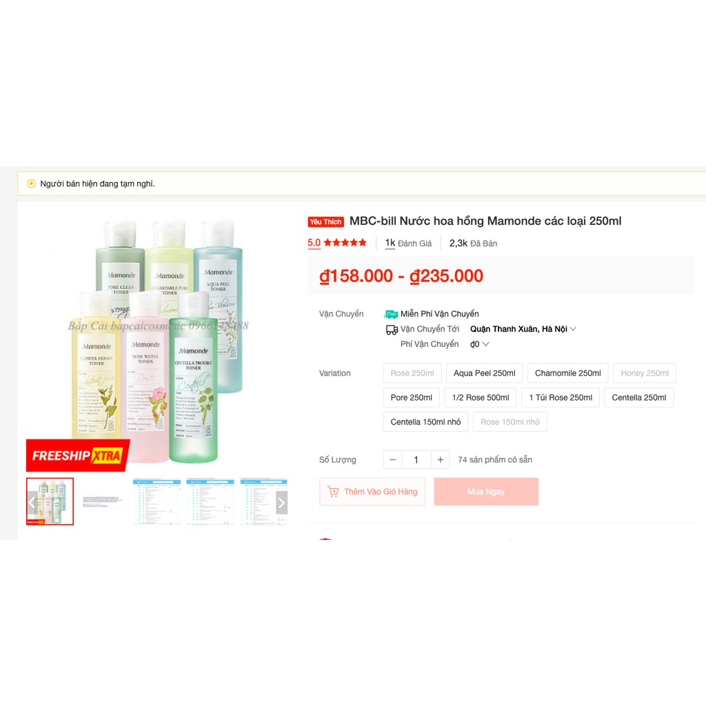 MBC Nước hoa hồng Mamonde toner các loại Rose/Pore/Chamomile/Aqua Peel/Honey/Centella/Retinol/Rose mới | BigBuy360 - bigbuy360.vn