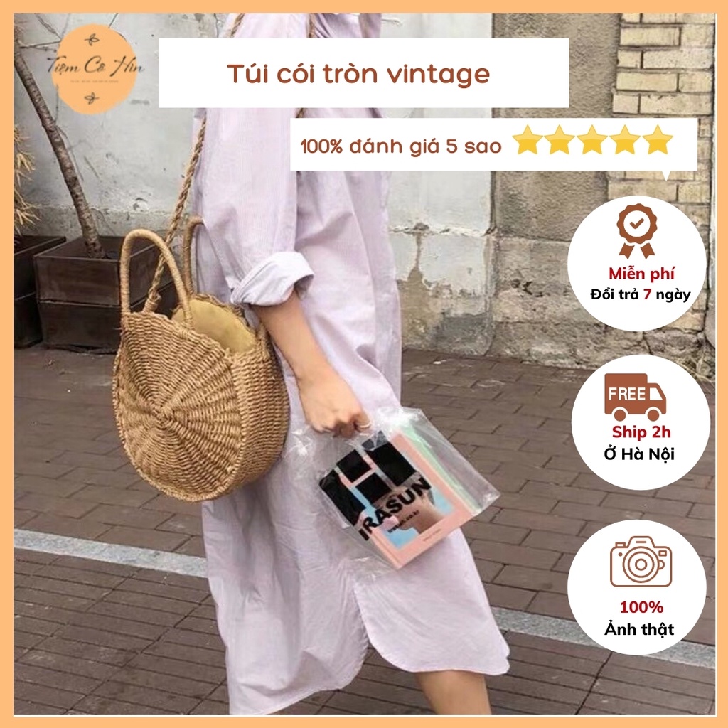 Túi cói tròn vintage chất liệu cói sợi gai Tiệm Cô Hìn dễ mix đồ siêu xinh đi chơi đi du lịch ship 1h không lo hư hỏng