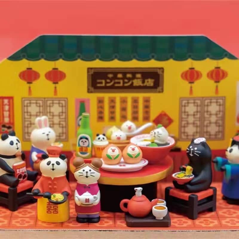 Mô Hình chú mèo Zakka Phong Cách Nhật Bản Serie Tiệm Sushi, Tiệm Trung Hoa China Kitchen