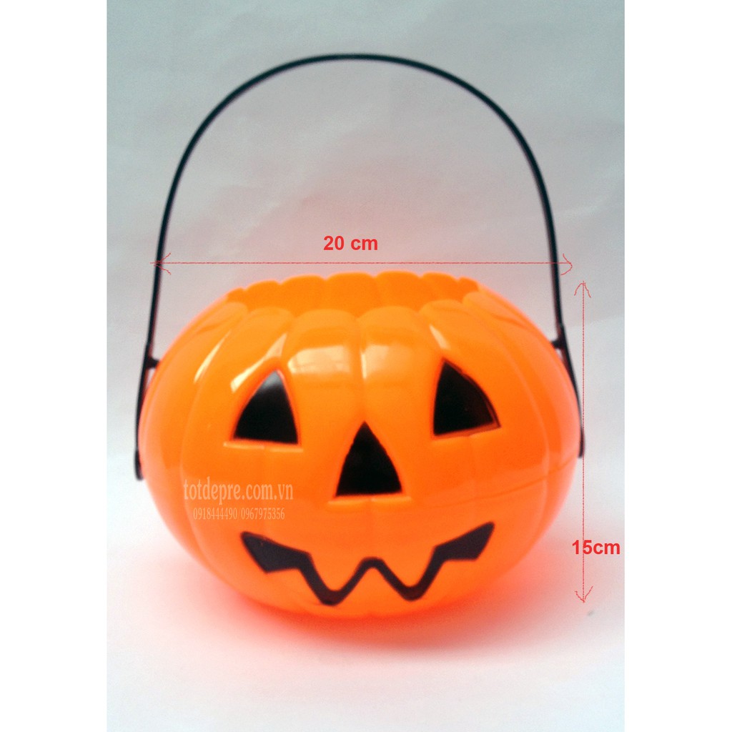 Giỏ bí ngô xin kẹo Halloween to - Đèn bí ngô cỡ lớn 18cm - Bí ghép 2 mảnh