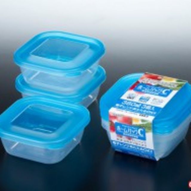 Set 3 hộp nhựa 380ml màu xanh Nakaya Nhật