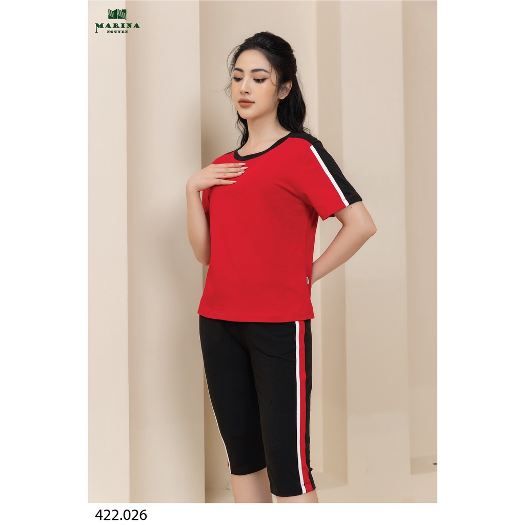 Đồ Bộ Nữ Mặc Nhà MARINA NGUYỄN, Thiết Kế Cổ Tròn, Tay Ngắn Độc Đáo, Vải Cotton Mềm Mịn, Thoáng Mát 422026