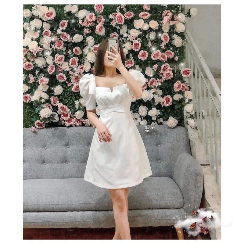 Đầm dự tiệc xoắn ngực tay phồng sang trong Mar Dress