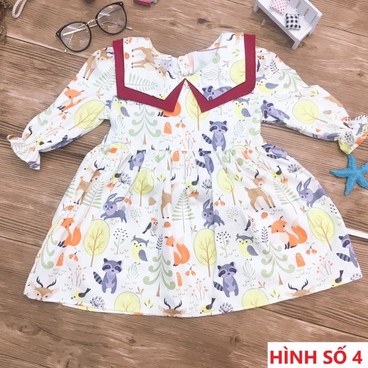 Váy baby doll cổ bích dài tay in hình cute cho bé | BigBuy360 - bigbuy360.vn
