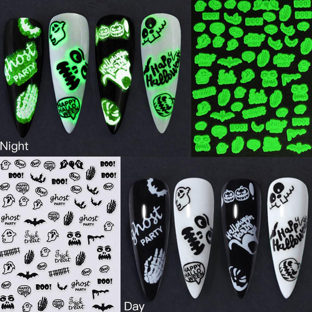 Miếng Dán Trang Trí Móng Tay Dạ Quang Họa Tiết Halloween Độc Đáo