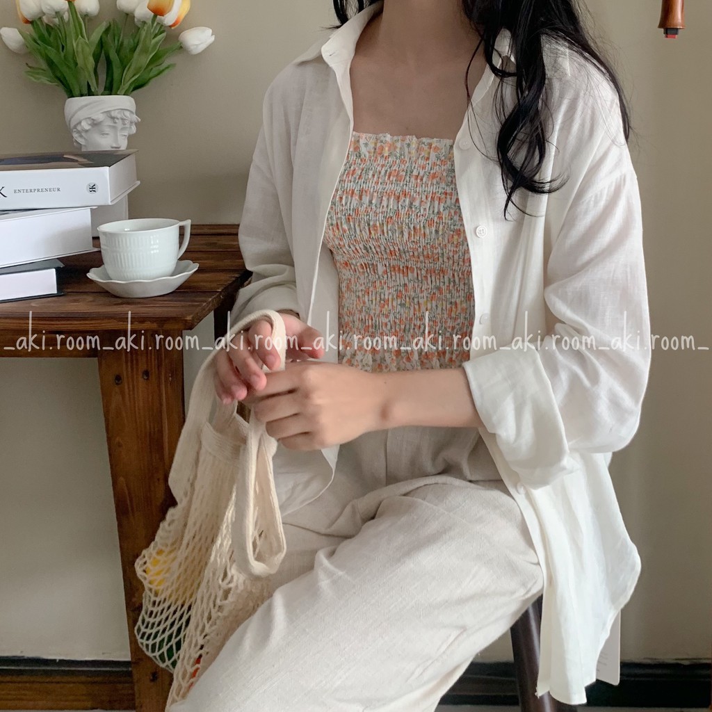 Áo sơ mi linen trơn dài tay
