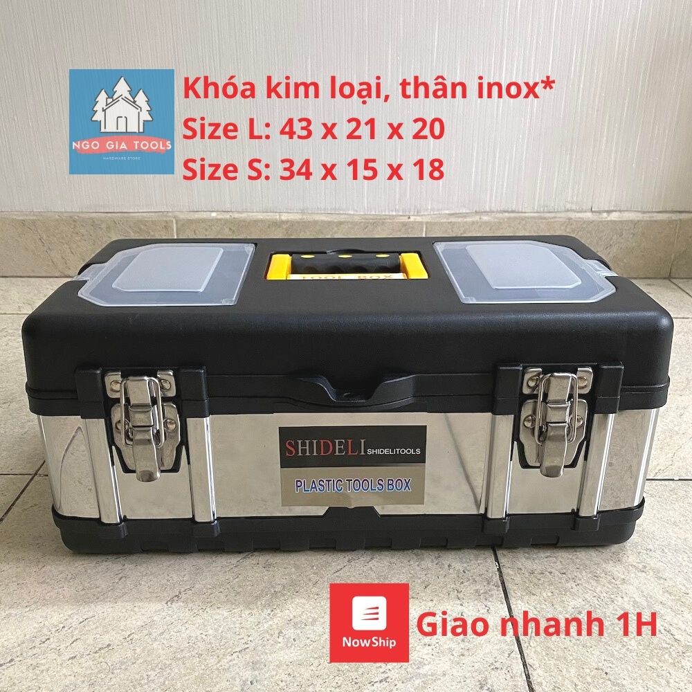 Thùng đồ nghề nhựa inox Đài Loan khóa kim loại, nhựa dày cao cấp kết hợp thân inox thêm phần chắc chắn bền bỉ hơn