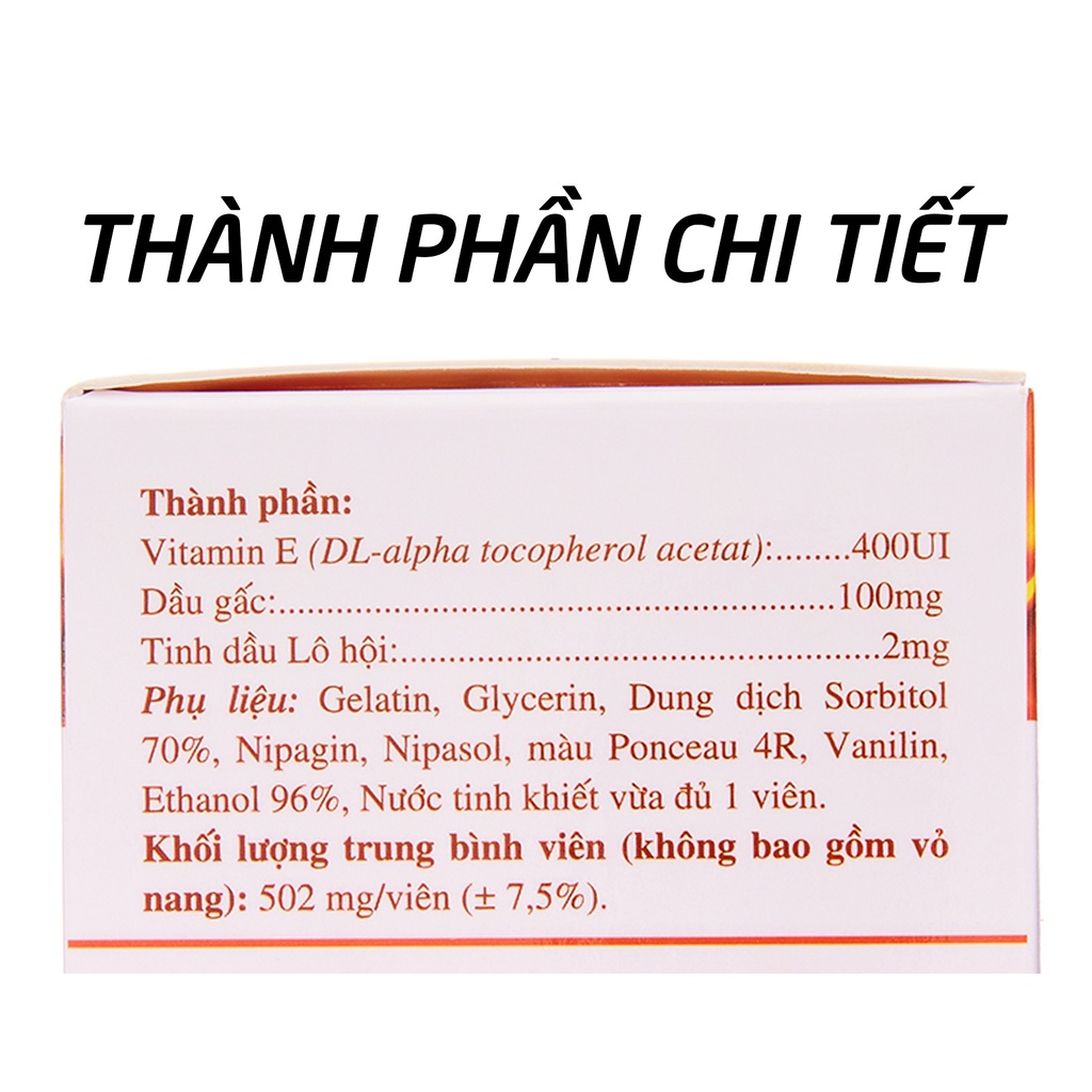 Viên uống đẹp vitamin e đỏ 400 iu, dầu gấc, nha đam HDPHARMA giảm nám sạm da - 30 viên [E Tex 400 Chai]