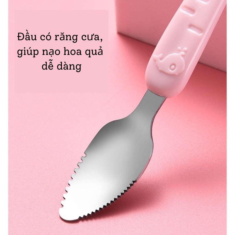 Thìa hoa quả 2 đầu cho bé ăn dặm kết hợp thìa ăn dặm sillicon TUTI MOMMY