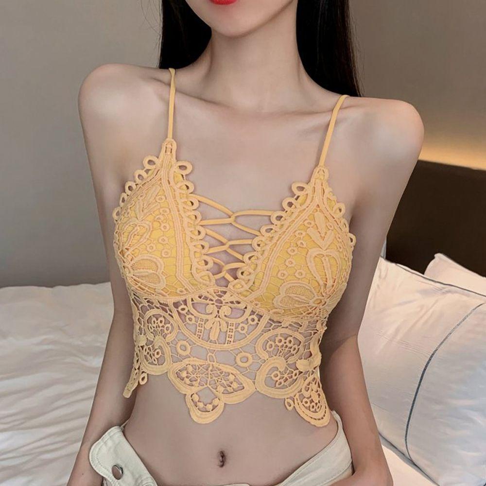 OCEANMAP Áo Lót Dây Bằng Nylon Màu Trơn Họa Tiết Hoa Rỗng Dễ Phối Đồ Cho Nữ