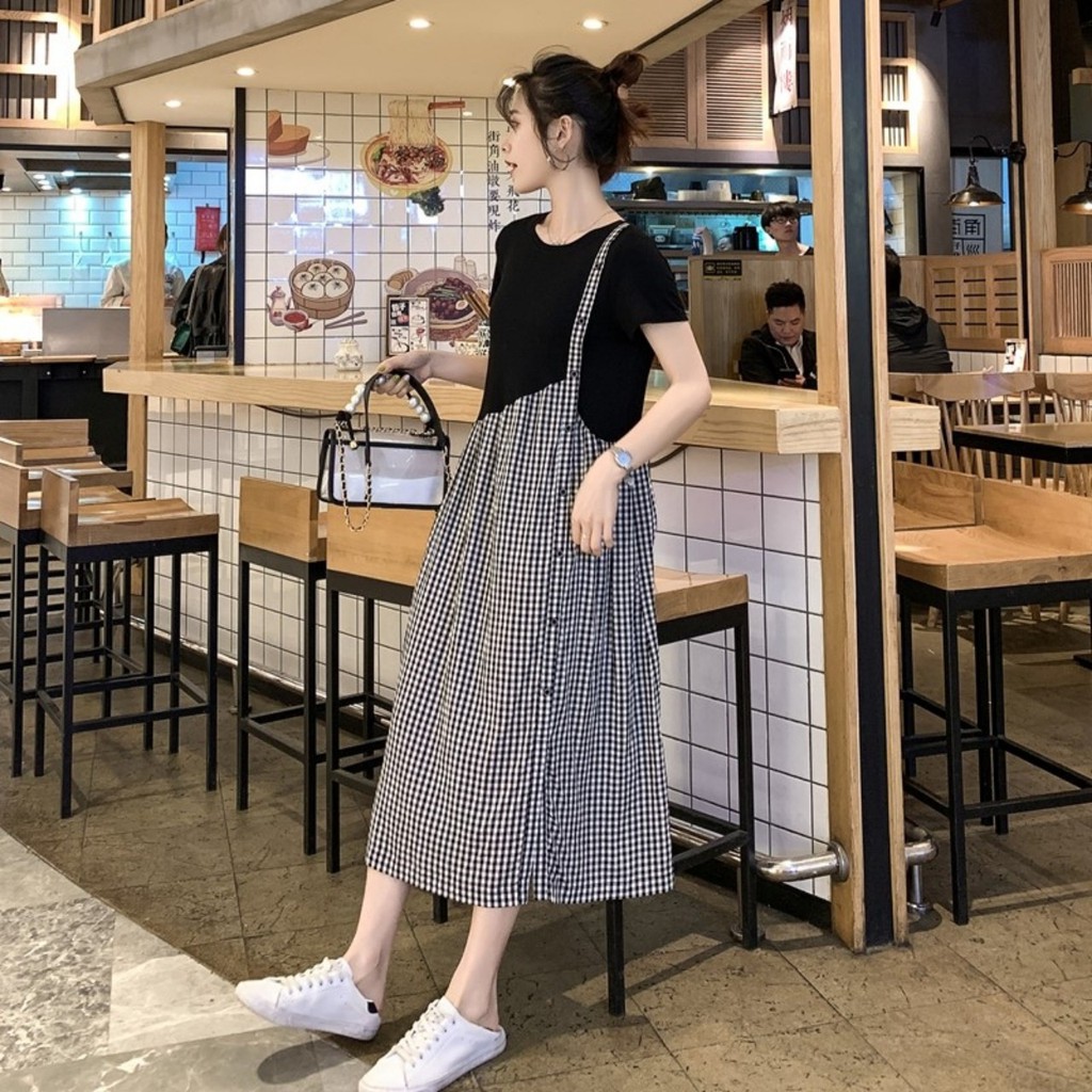 Váy Bầu Đẹp Thiết Kế Mùa Hè Váy Bầu Cotton Pha Kẻ Sọc, mềm mại, thoáng mát