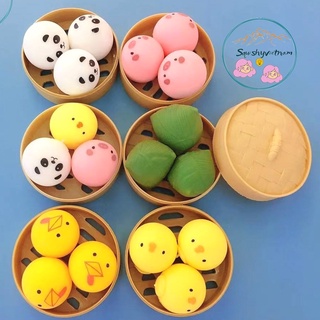 Squishy Mochi Hộp 3 bánh bao màu mè bắt mắt siêu đàn hồi mềm mịn dễ thương xả stress