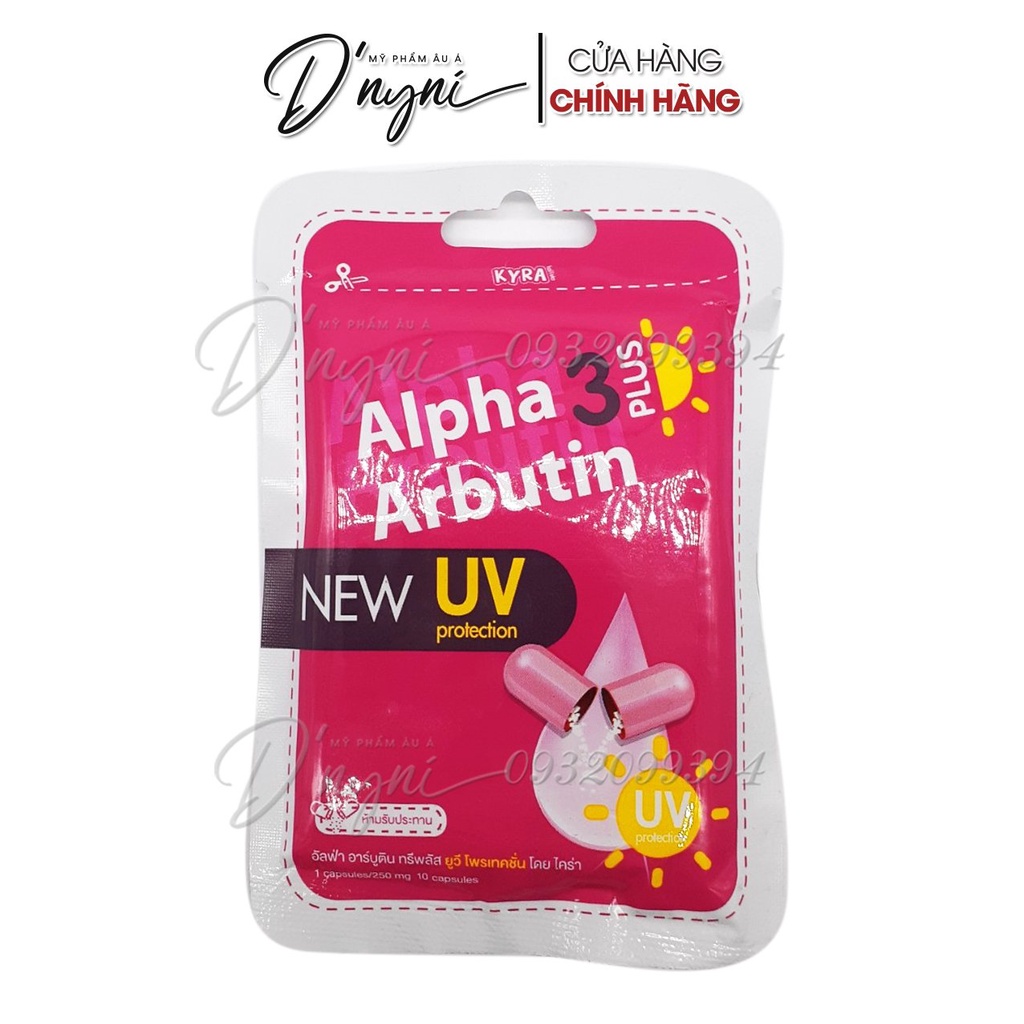 [GÓI 10 VIÊN] Bột Dưỡng Trắng Ban Ngày Chống Nắng New UV Alpha Arbutin 3 Plus Kyra Thái Lan