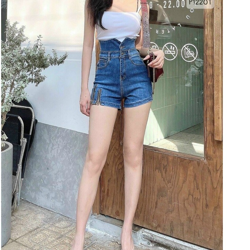 [CLOV10 giảm ngay 10k]Quần short Jean nữ Cao Cấp lưng cao chất jean Co dãn nhẹ vải mềm màu xanh thoải mái khi mặc