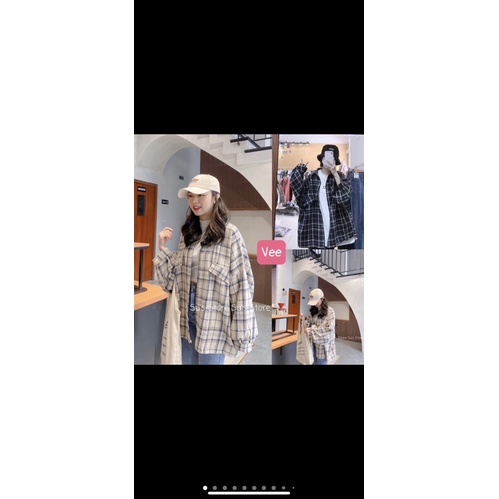 (MẪU MỚI) Áo sơ mi hàn quốc kẻ caro cổ bẻ phối tay bồng ulzzang/ Áo khoác ngoài oversize dáng rộng thời trang unisex