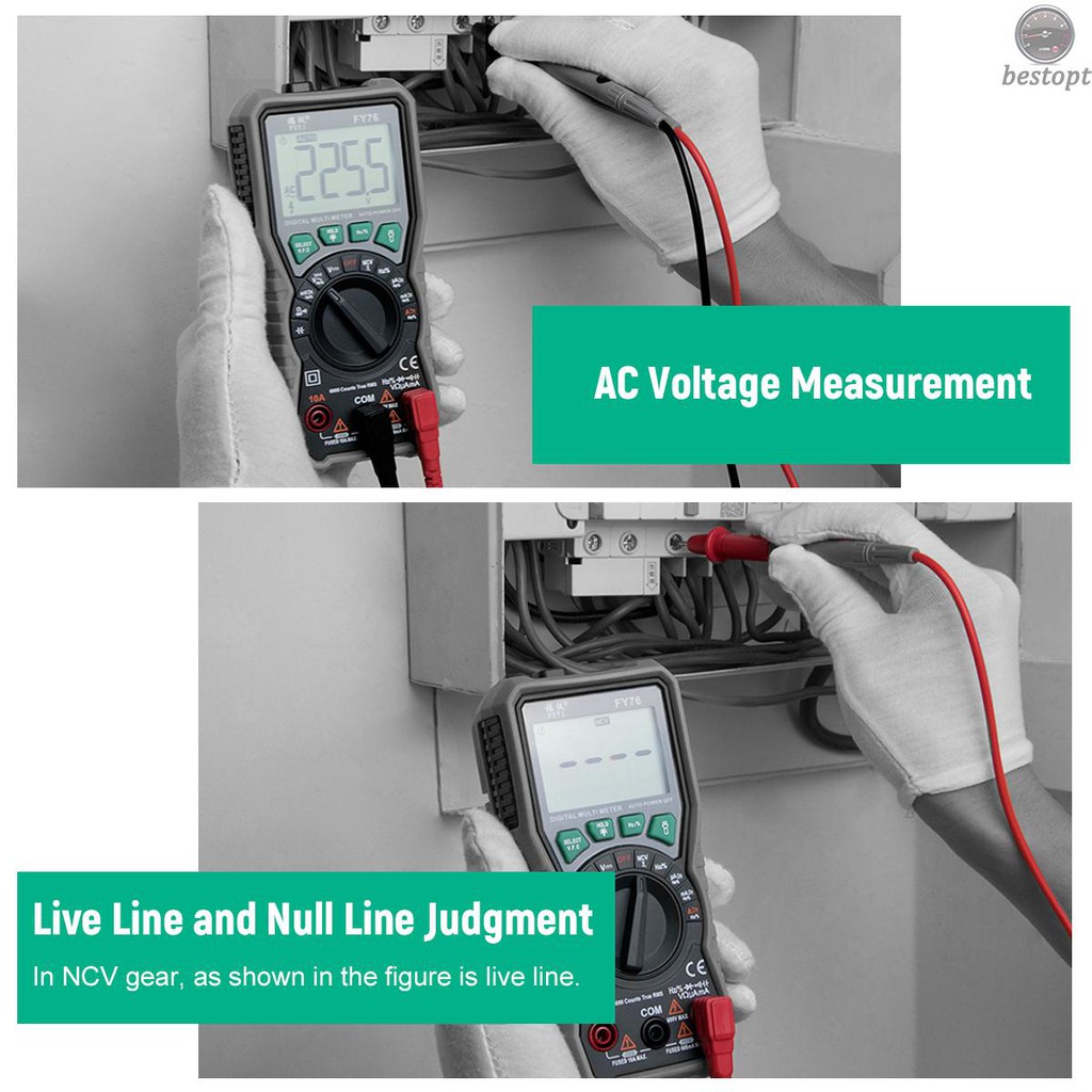 Đồng hồ vạn năng thông minh đếm 6000 AC DC điều chỉnh tự động thủ công VFC FY76 màu đen