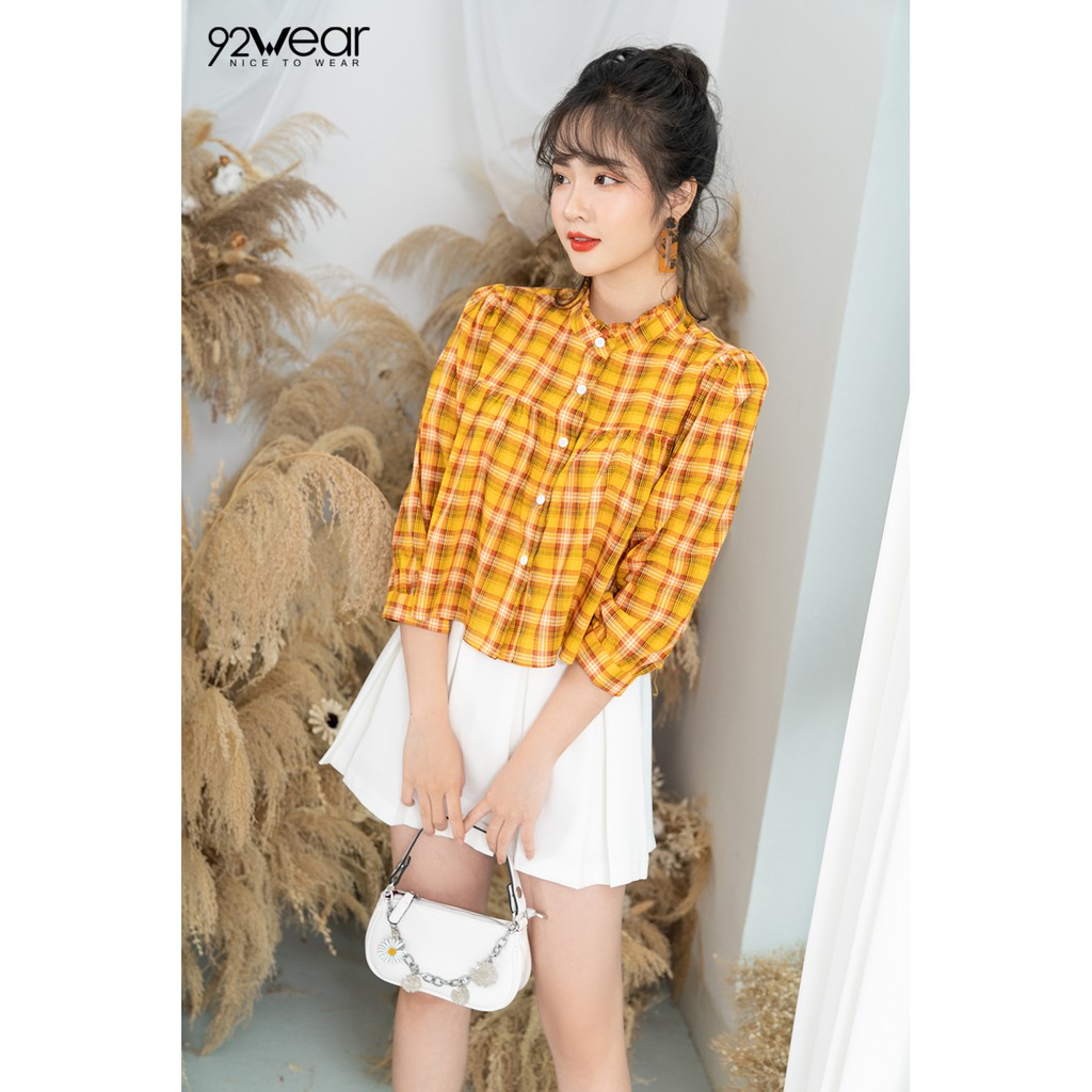 Áo sơ mi nữ công sở 92WEAR đủ màu, đủ size, tay lỡ ASW0710