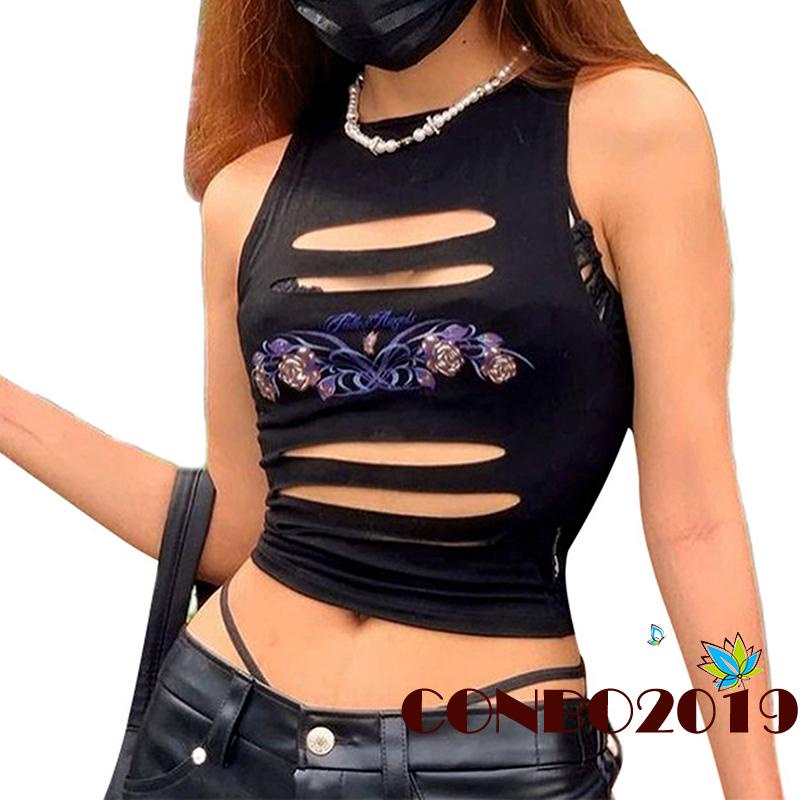 Áo Croptop Sát Nách Cổ Tròn In Họa Tiết Hoa Hồng Thời Trang Cho Nữ