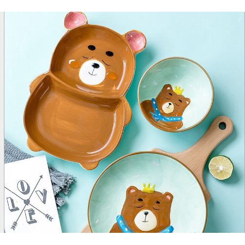 Bát Ăn Dặm Cho Bé, Đĩa Ăn Dặm Kiểu Nhật Gốm Sứ Hình Gấu Panda Cute Dễ Thương