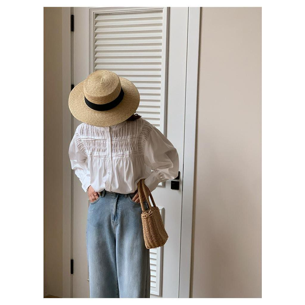 Áo Sơ Mi Trắng Tay Phồng Xếp Ly Kiểu Pháp Thời Trang Mùa Xuân Kiểu Mới 62686