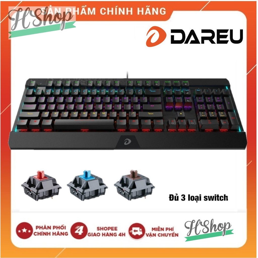 Bàn phím cơ Gaming DAREU EK169 104 Phím LED 7 Màu - DAREU EK169 - Bảo Hành chính hãng 12 tháng