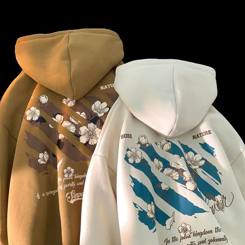 Áo Hoodie Tay Dài Dáng Rộng In Họa Tiết Hoa Anh Đào / Chữ Thời Trang Mùa Thu Phong Cách Mỹ Cổ Điển Cho Nam Và Nữ