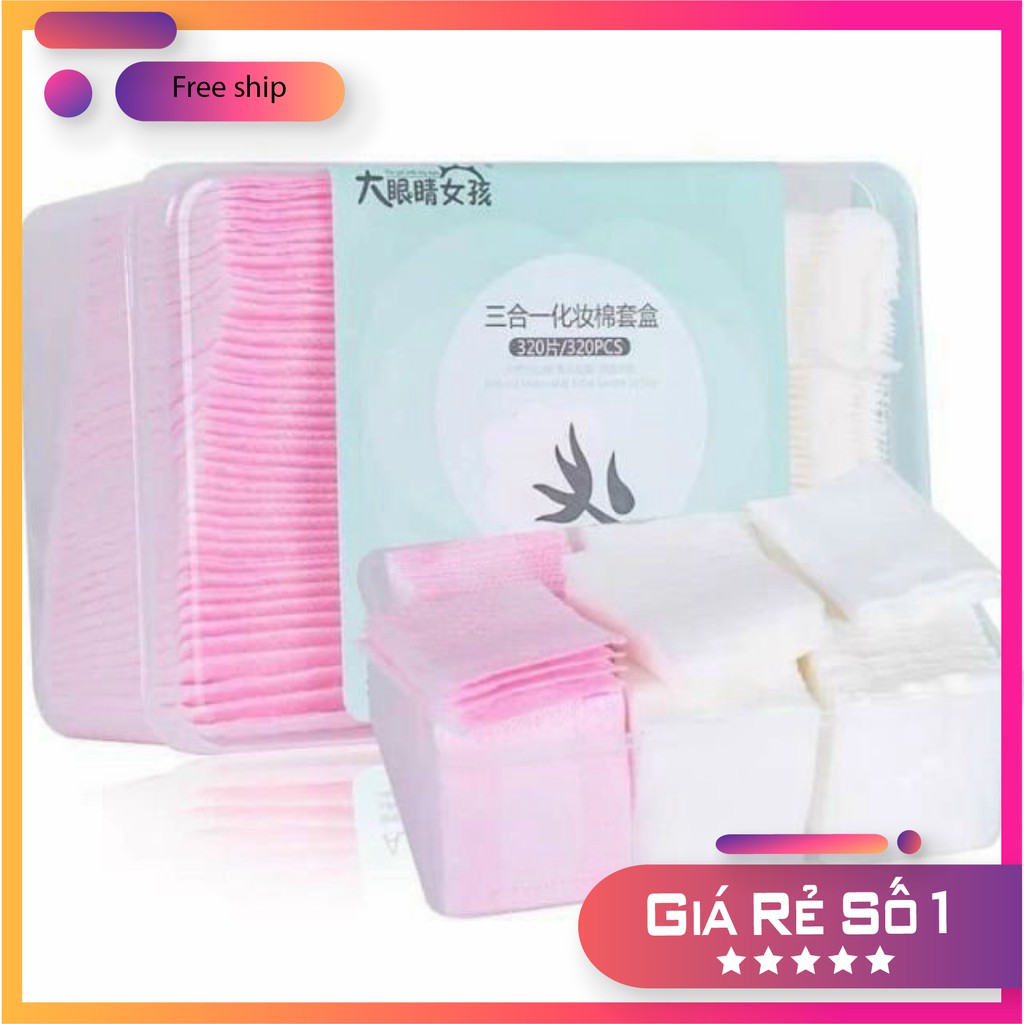 Hộp 320 miếng bông tẩy trang cotton siêu mềm mịn