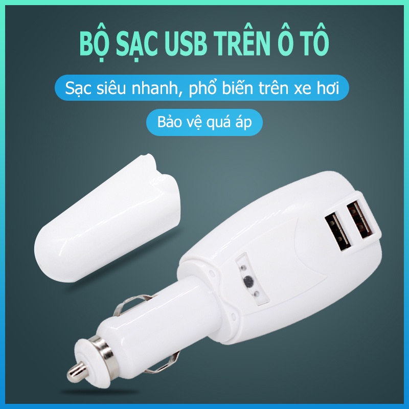 Bộ sạc ô tô, hai cổng USB, sạc điện thoại di động nhanh chóng