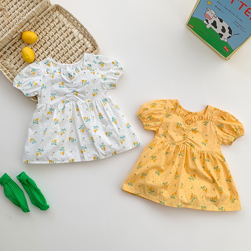 Đầm Liền Quần Tay Ngắn In Hoa Cho Bé Gái