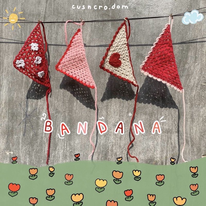 BANDANA khăn đội đầu dễ thương đan len handmade