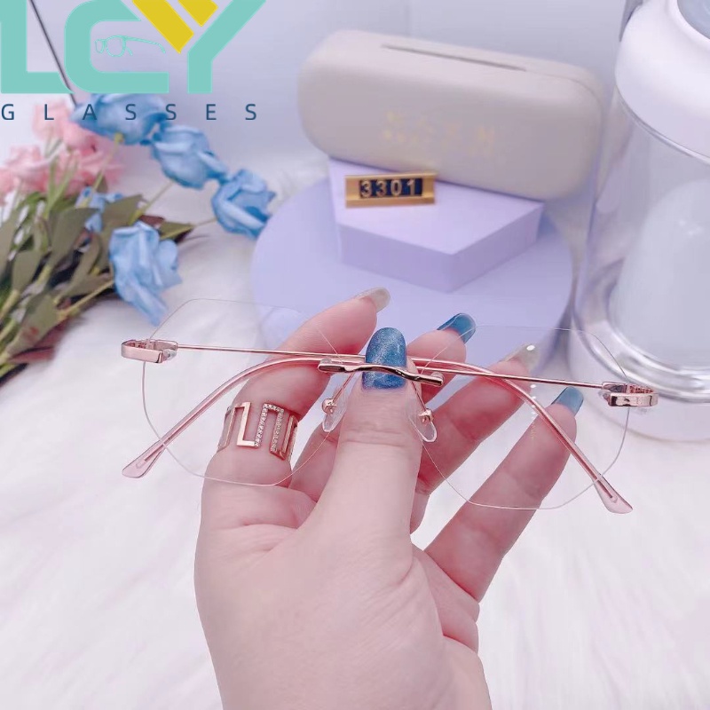 Mắt Kính Chống Ánh Sáng Xanh Không Gọng Đa Giác Thời Trang Cho Nữ # 0°-6.0° (Spot)