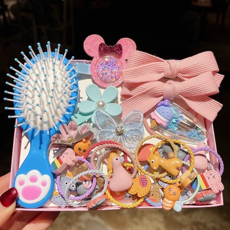 Sét dây chun buộc tóc, kẹp tóc kèm lược xinh xinh cho bé
