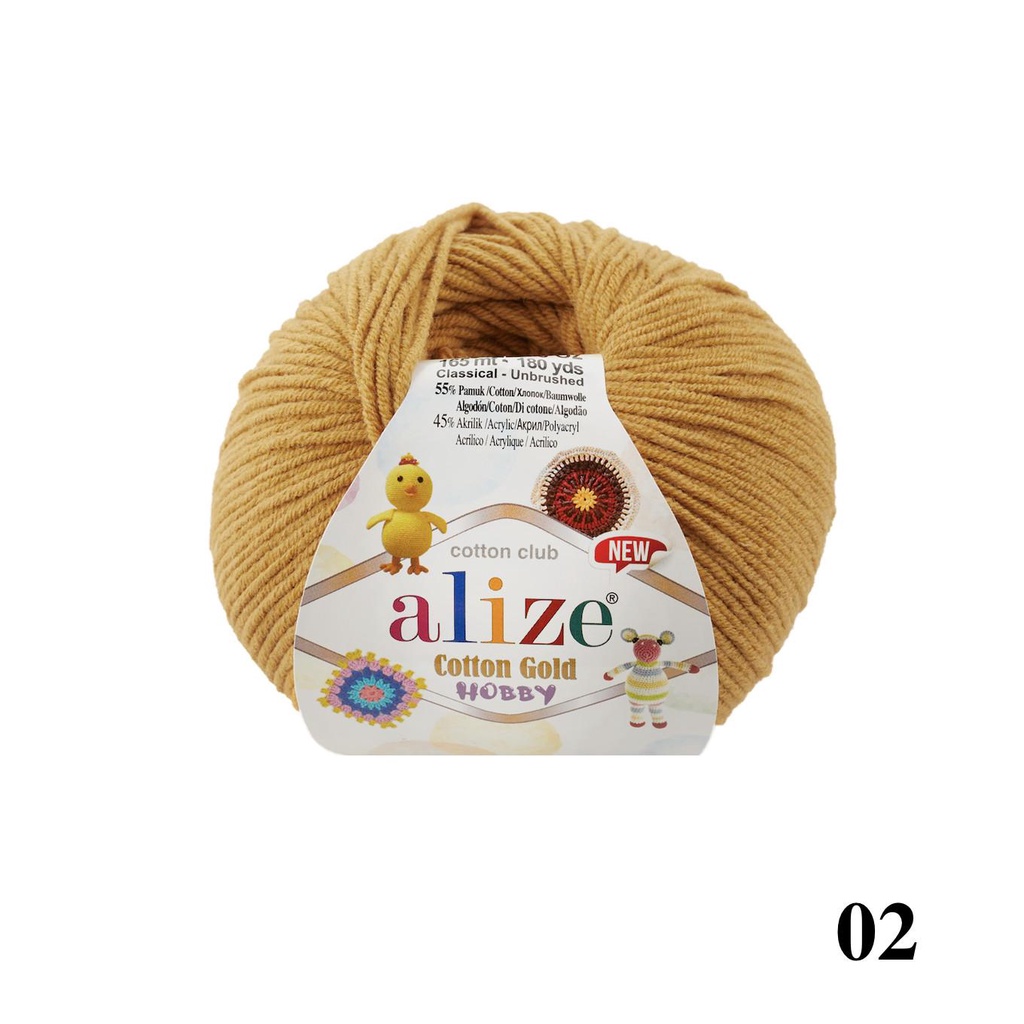 Cuộn len hè trơn đan móc thú Cotton Gold Hobby Baby New hãng Alize
