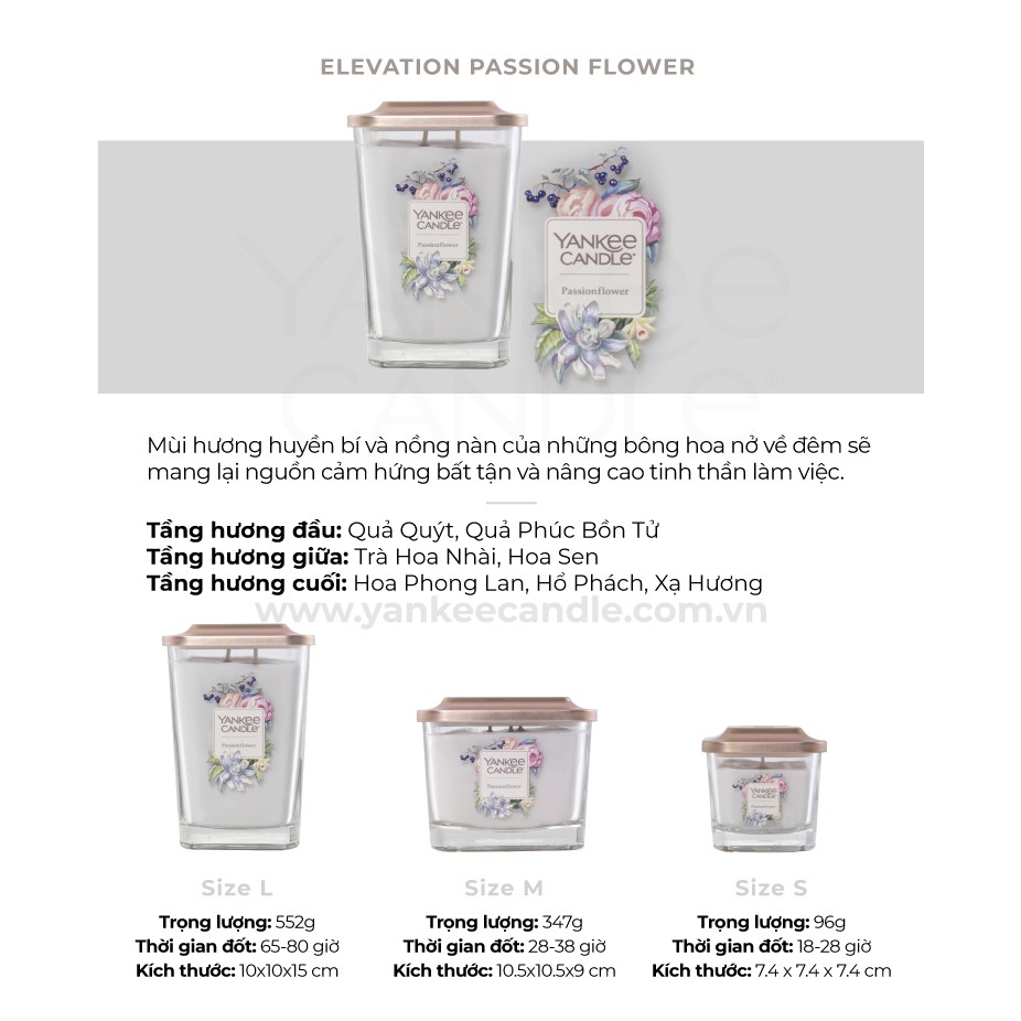 Nến ly vuông Elevation Yankee Candle size L - Passion Flower (552g)