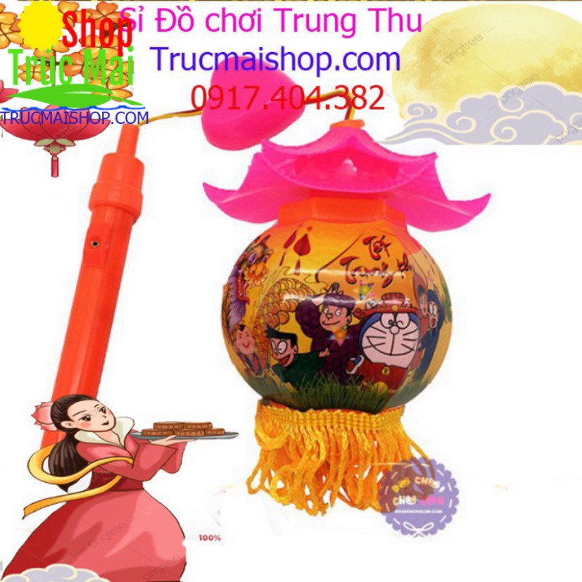Lồng đèn trung thu đình 2 mái dùng pin có đèn nhạc thiếu nhi