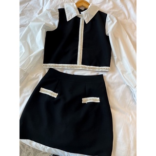 M0003- Set áo giả sơ mi chân váy