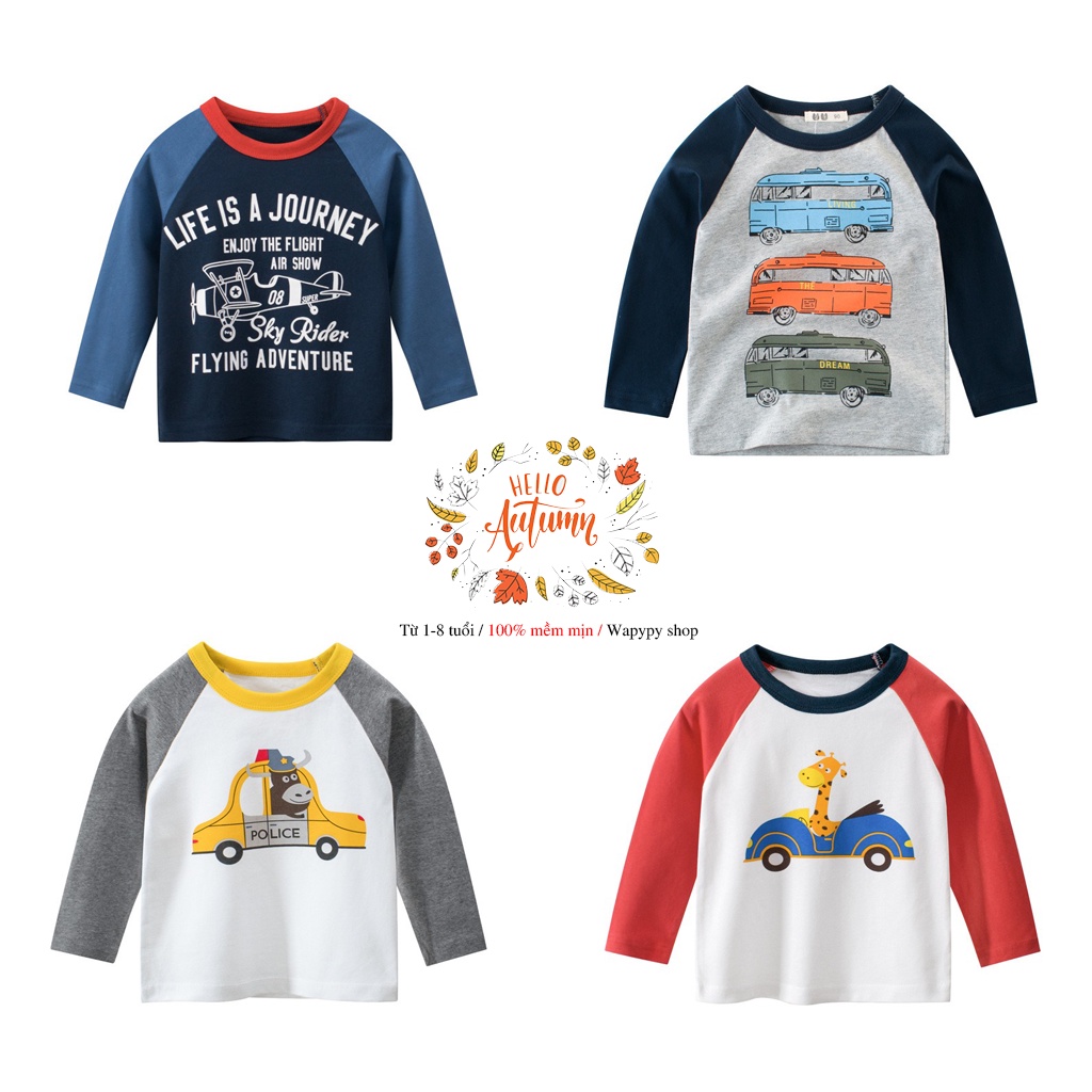 Áo bé trai 27KIDS áo thun dài tay cho bé in hình vui nhộn chất cotton hàng xuất Âu Mỹ