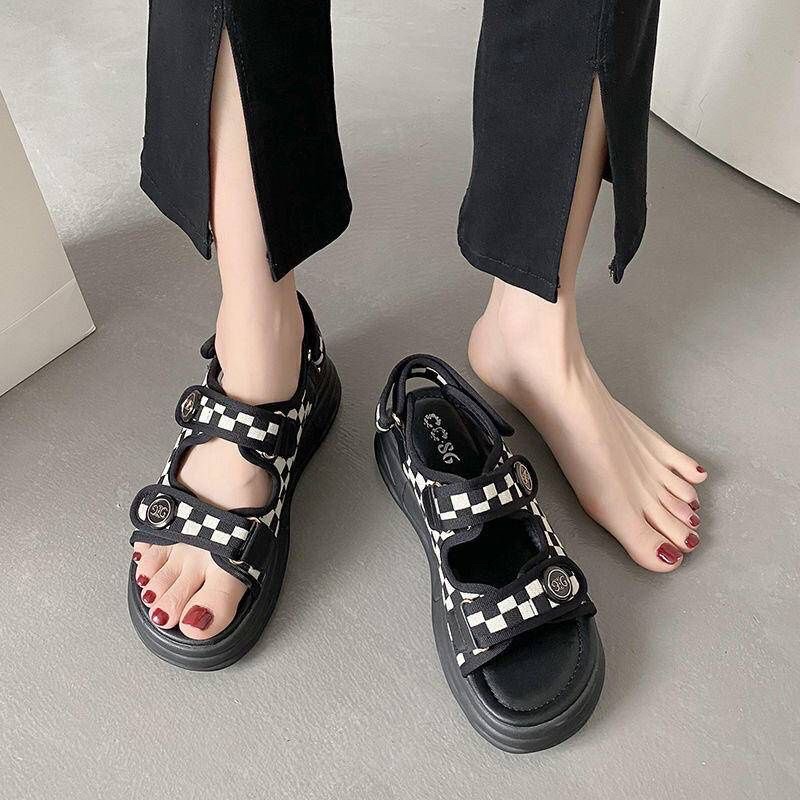 sandal nữ di học quai hậu sịn kẻ ô trẻ trung cá tính