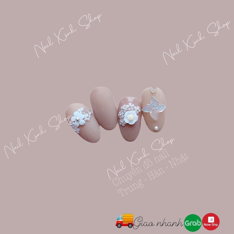 [Mới] Khay tròn trang trí móng - set nail charm hoa