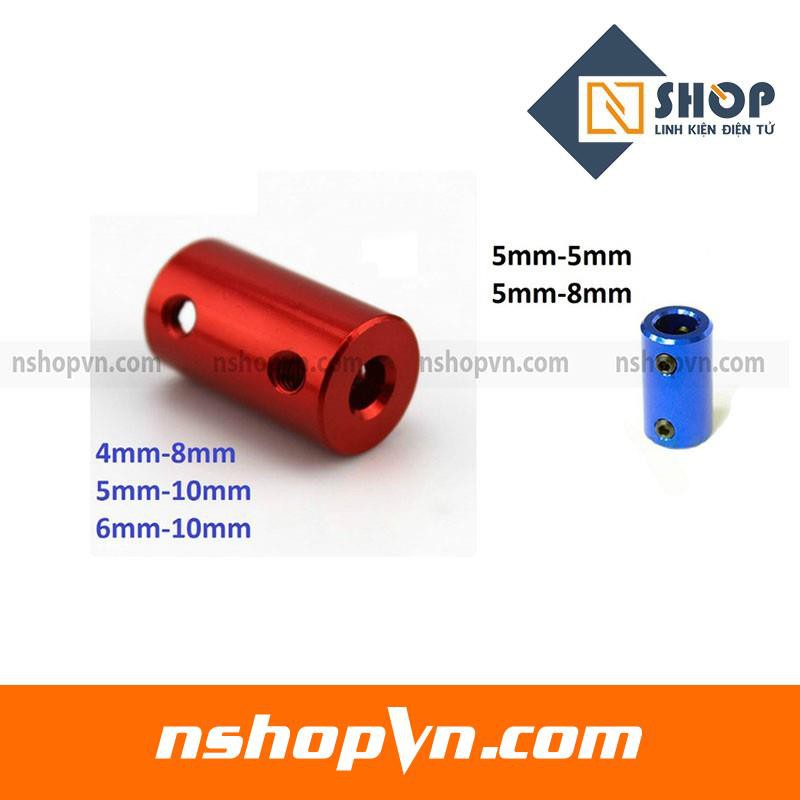 Khớp nối trục cứng 4mm-8mm (Màu đỏ), 5mm-5mm (Màu xanh), 5mm-8mm (Màu xanh), 5mm-10mm (Màu đỏ), 6mm-10mm (Màu đỏ)