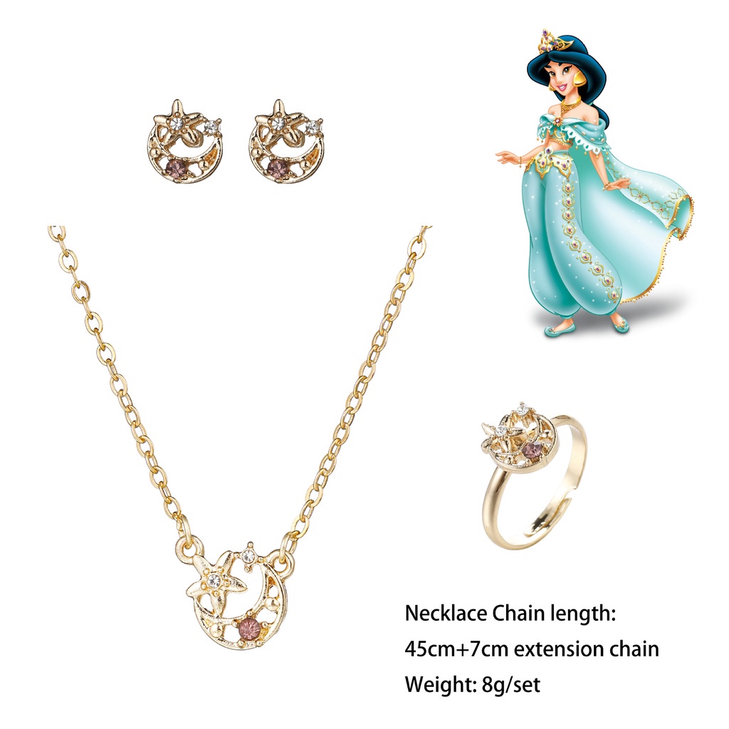 DISNEY Bộ Trang Sức 3 Món Gồm Vòng cổ/ Nhẫn/ Bông Tai/ Nhẫn Đính Đá Thời Trang Sang Trọng Cho Nữ