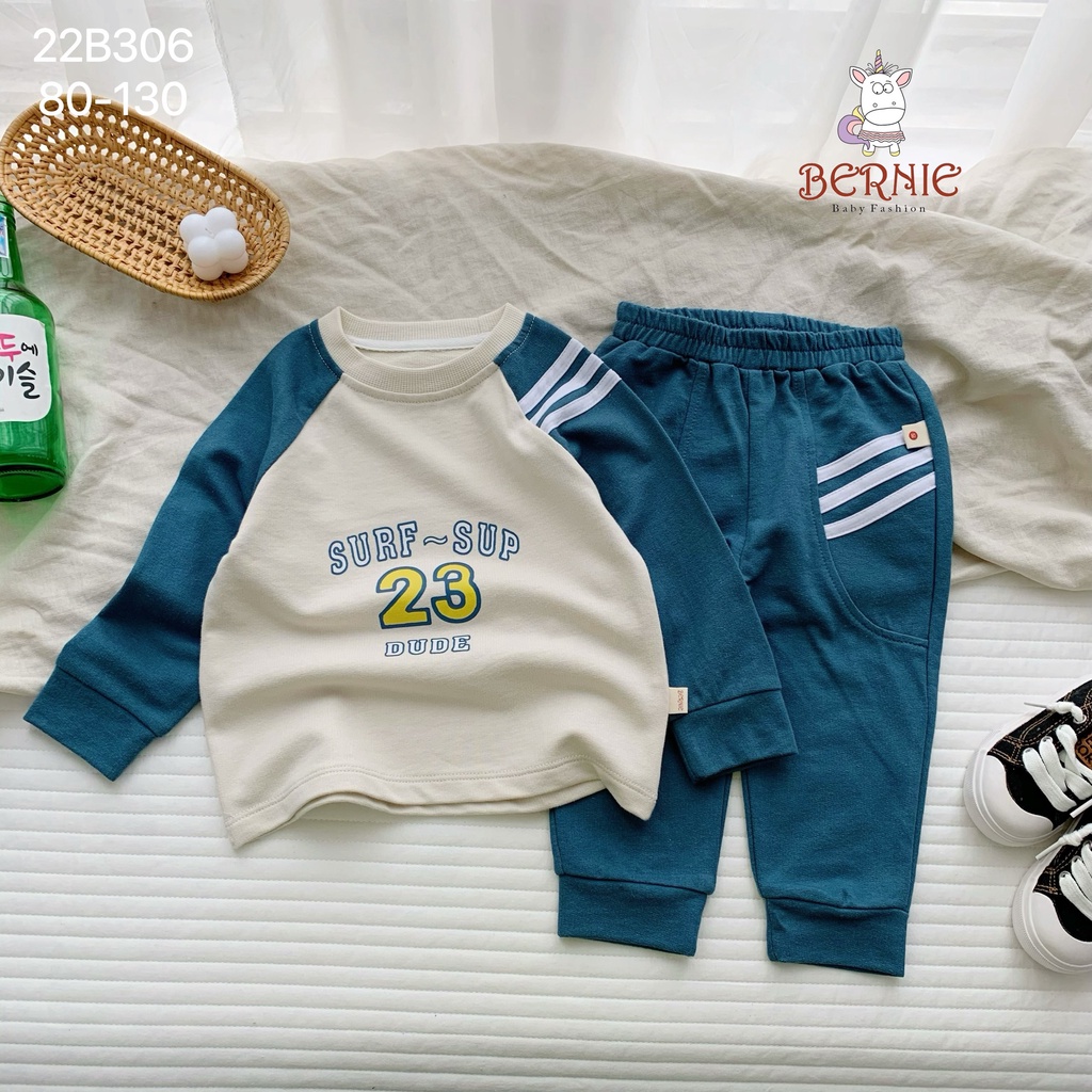 Bộ thể thao thu đông bé trai dài tay cá tính, bộ thu đông tay dài cho bé phong cách thể thao