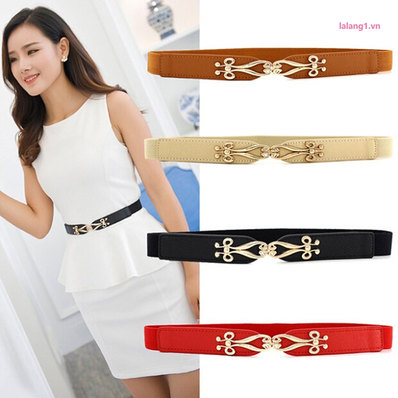 Dây nịt nữ da PU mỏng đàn hồi phong cách cổ điển phụ kiện cho váy đầm